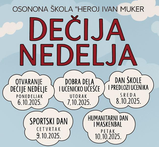 Dečija nedelja u OŠ „Heroj Ivan Muker“ od 6. do 10. oktobra 2