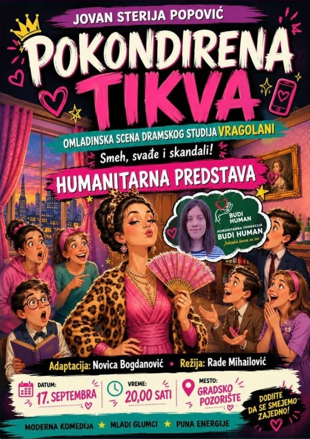 HUMANITARNA PREDSTAVA ZA DANICU VUKOSAVLJEVIĆ: OMLADINSKA SCENA "VRAGOLANI" IZVODI "POKONDIRENU TIKVU" - Palanka info