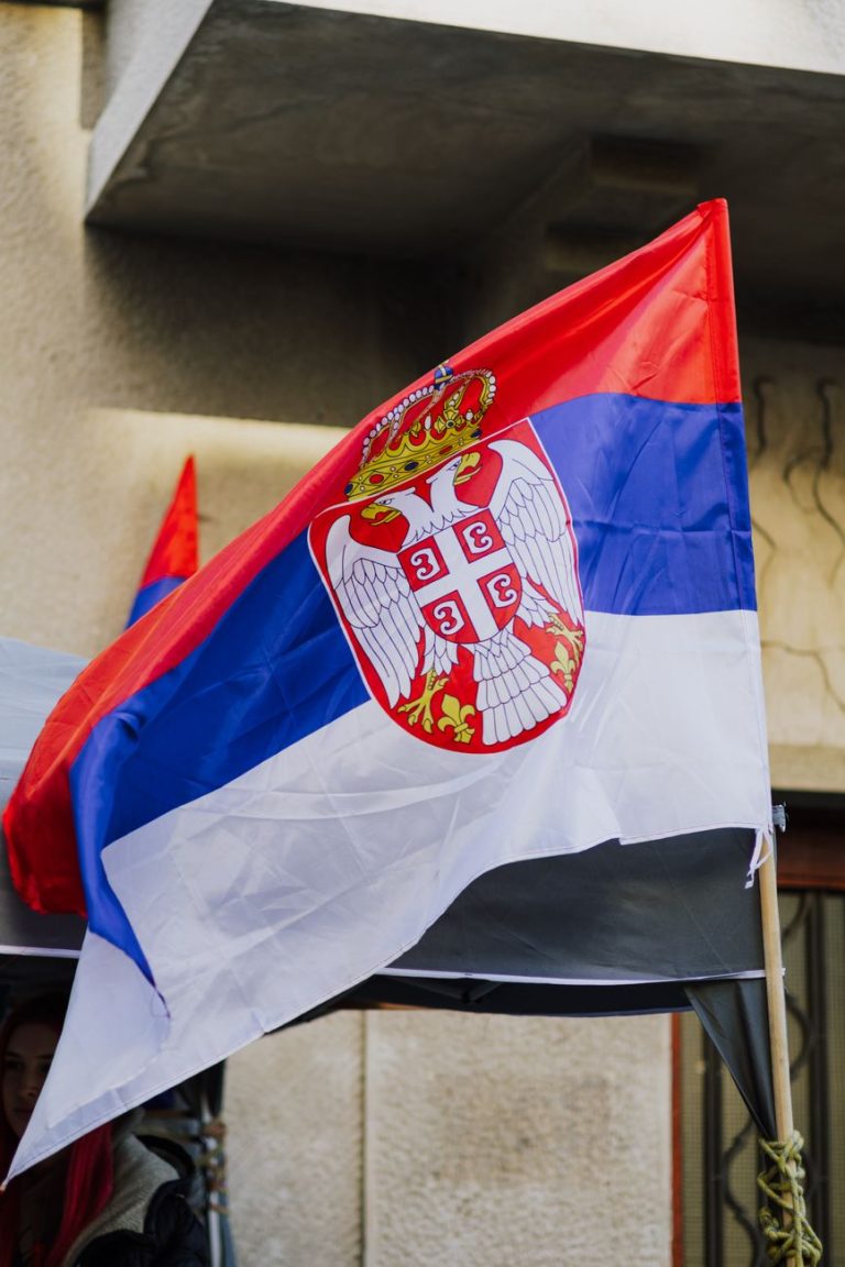 vibrant serbian flag in belgrade city scene